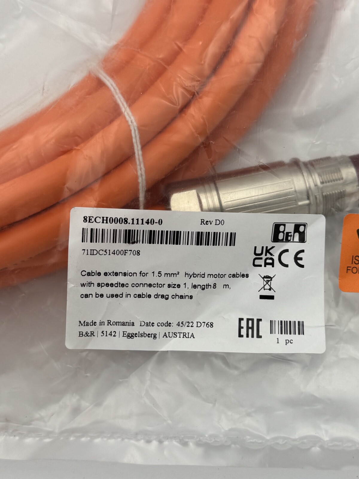 B&R 8ECH0008.11140-0 Hybrid Motor Cable 8m – Free 2nd Day Air Delivery