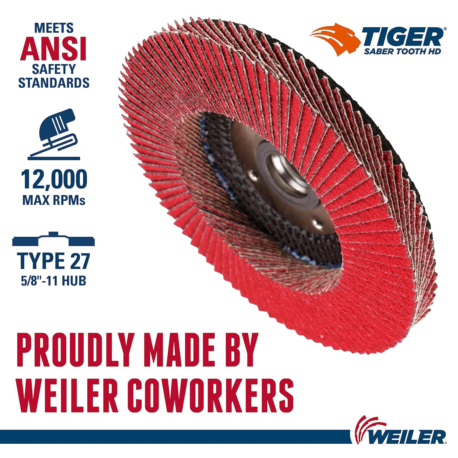 Weiler 50133 Saber Tooth 4-1/2″ 40 Grit Ceramic Flap Disc, 5/8-11 Arbor