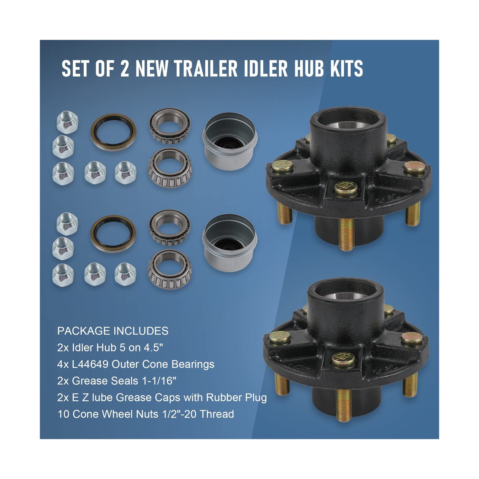 JDMSPEED 2 Trailer Idler Hub Kits 5 on 4.5″ Replacement for Axle 1-1/16″ Bear