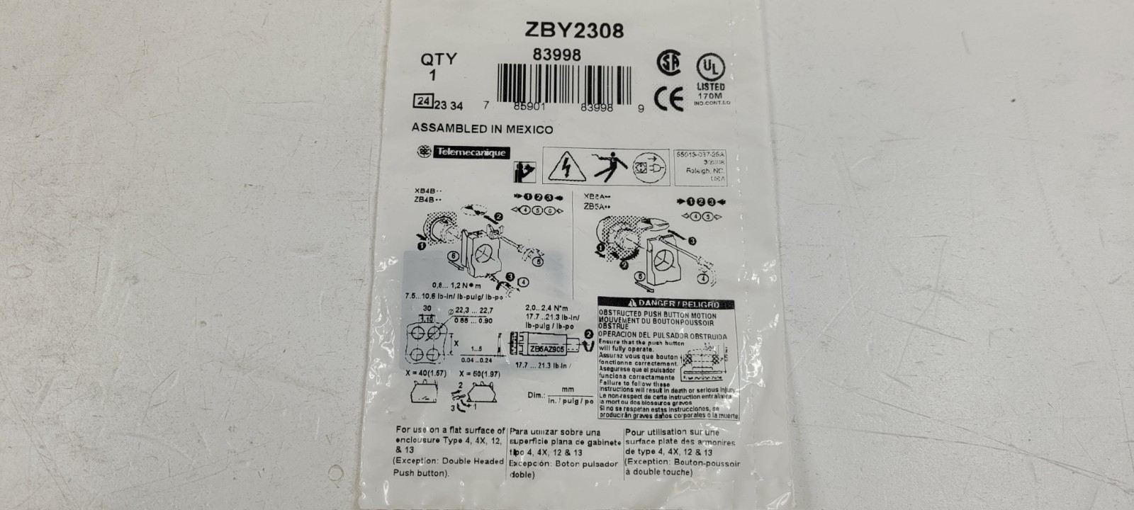 Schneider Electric ZBY2308 Legend Holder for Harmony XB4 XB5 Push Buttons NEW