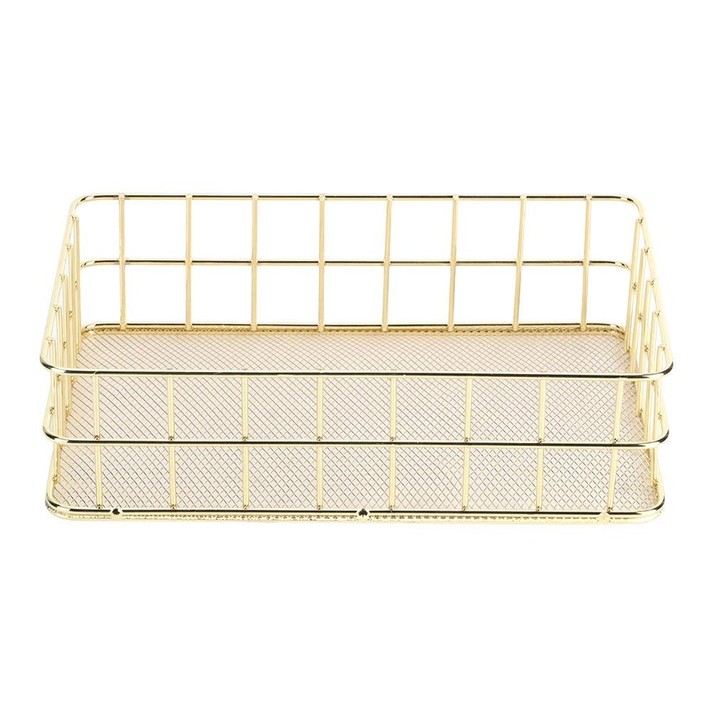 Tomotato Wire Mesh Storage Basket, Golden Metal Desk Large, Gold