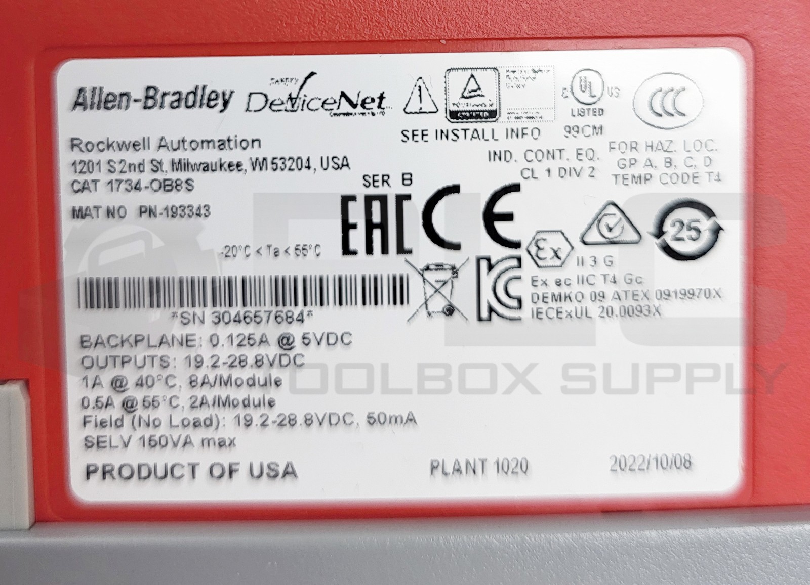 ALLEN BRADLEY 1734-OB8S /B TERMINAL BASE W/ 1734-MB /A W/ 1734-RTBS /A