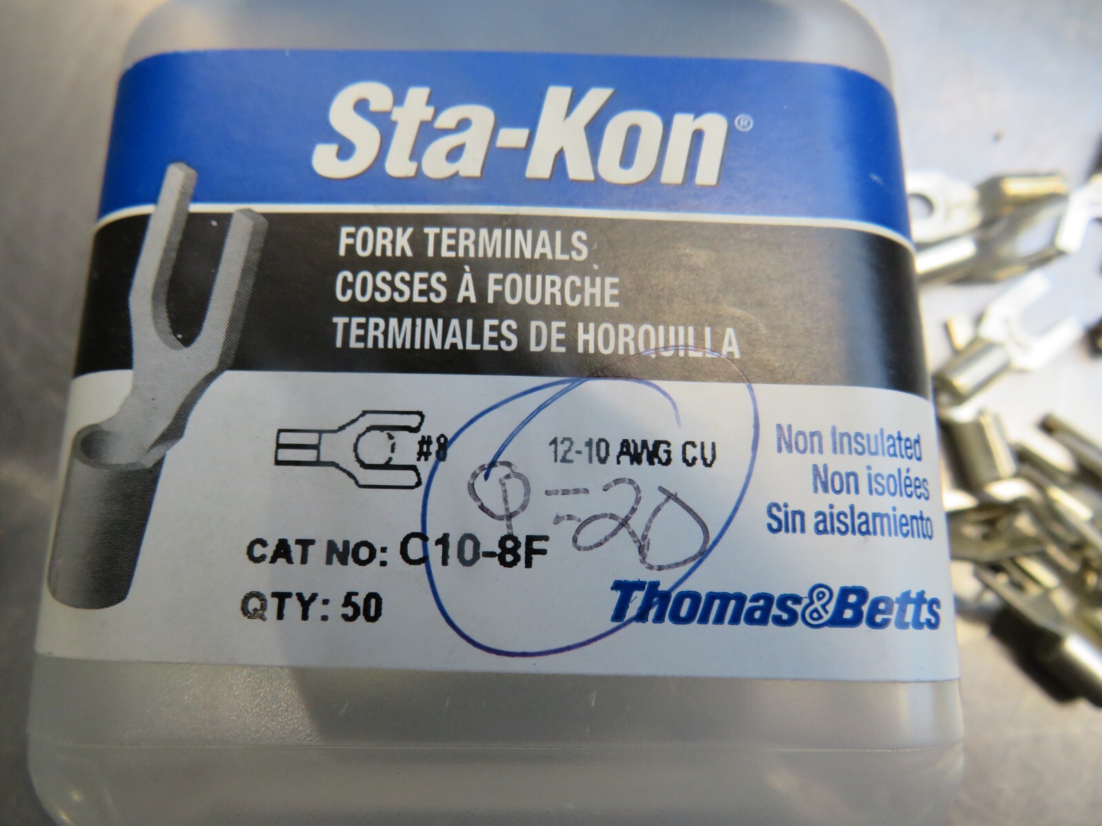 Thomas & Betts Sta-Kon C10-8F Fork Terminals (Pk. of 20)