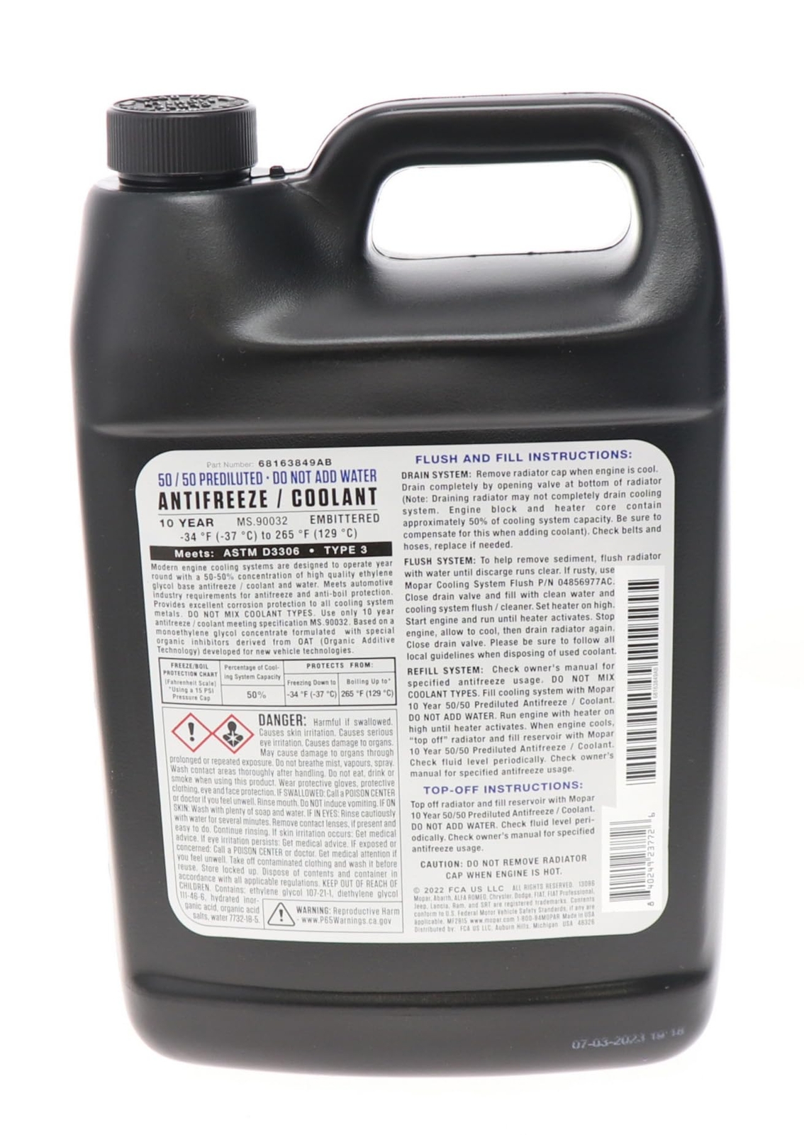 MOPAR 1 Gallon Antifreeze Coolant 50 50 Prediluted for Multiple Models