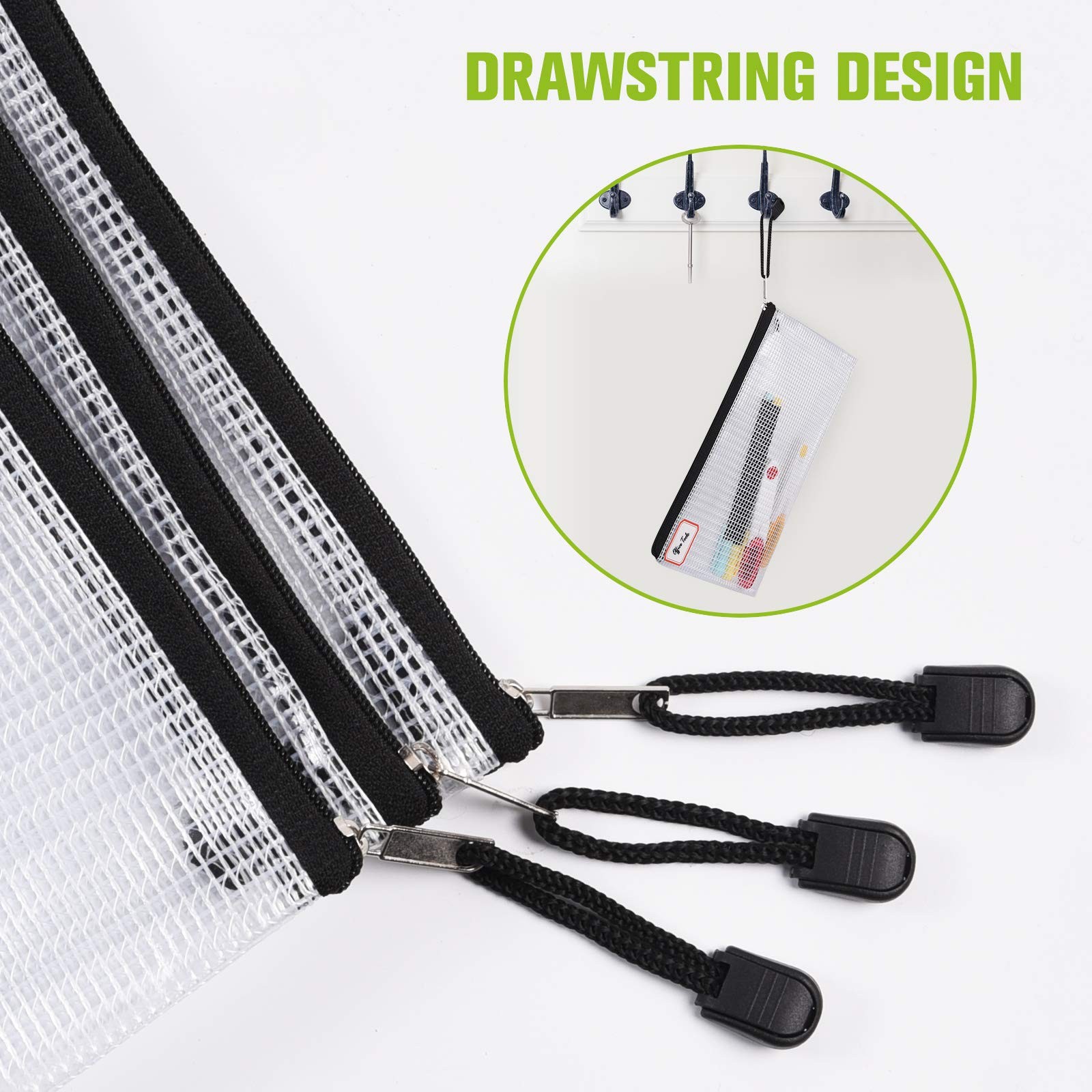 Plastic Mesh Zipper Pencil Pouches, 6PCS A6 (9.25×4.25 inch), Black