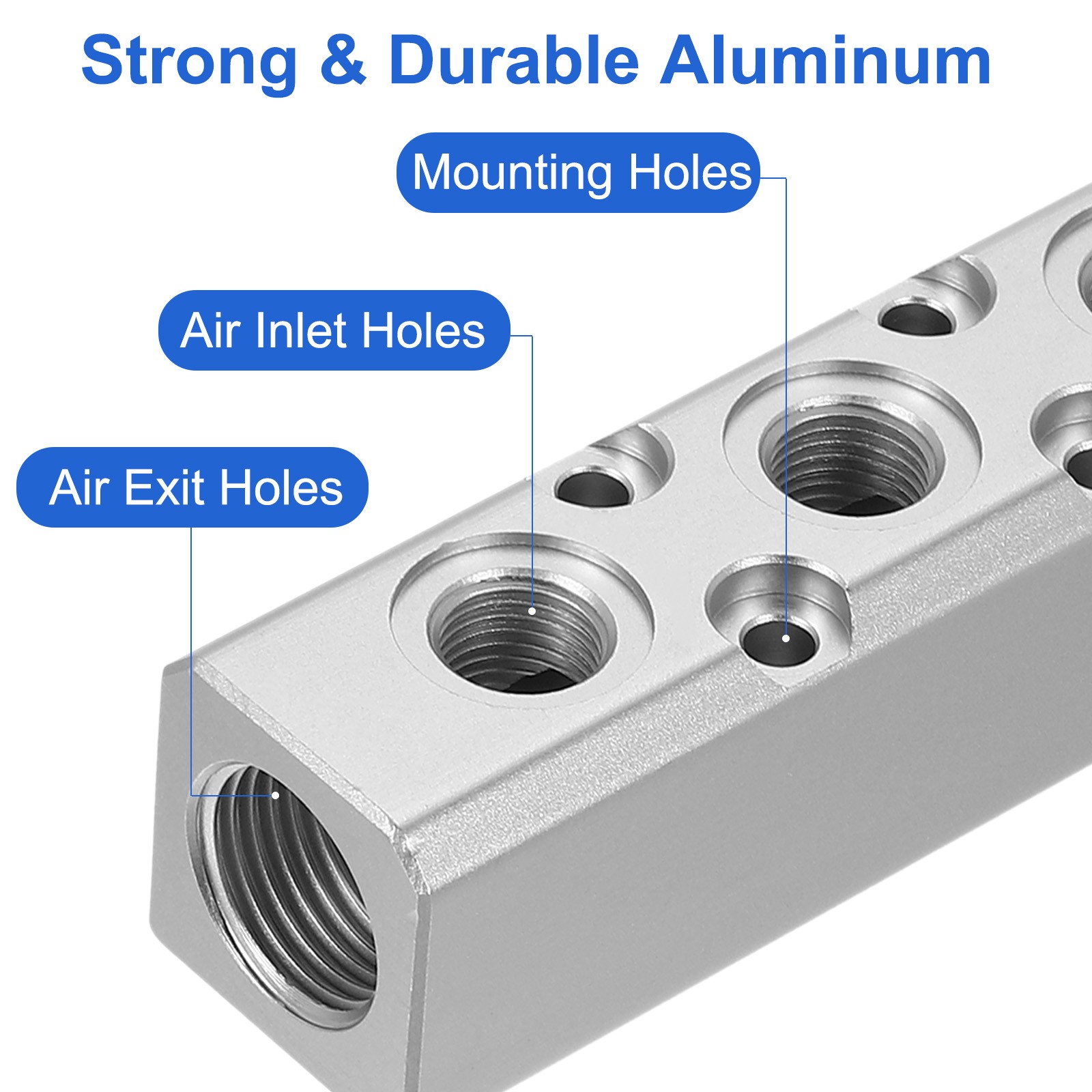 3 Way 5 Port 1/4″ Output Port 1/2″ Supply Port Air Hose Inline Manifold, Silver