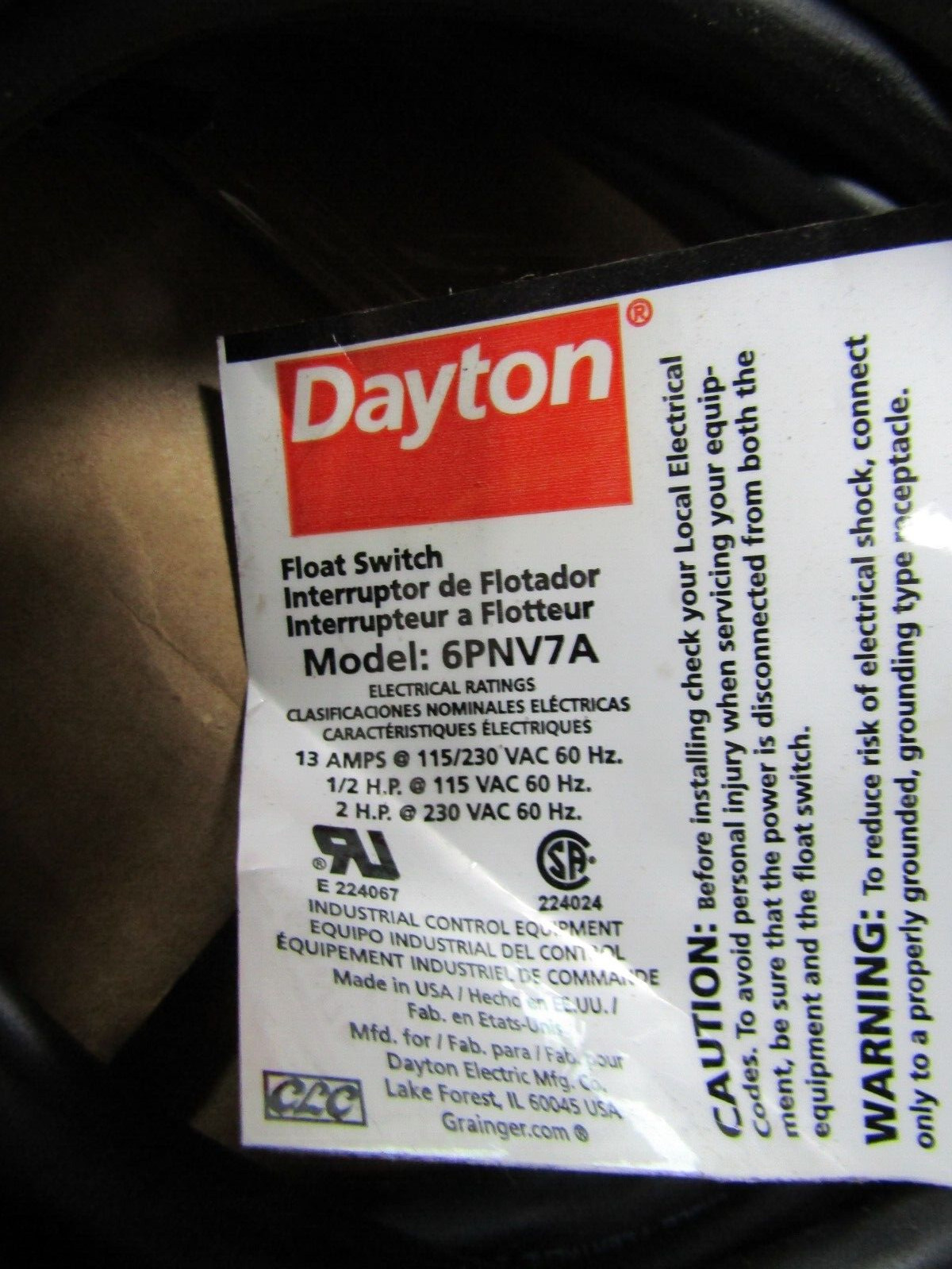 💥NEW DAYTON HEAVY DUTY FLOAT SWITCH 13 AMP 115/230 VAC 6PNV7A