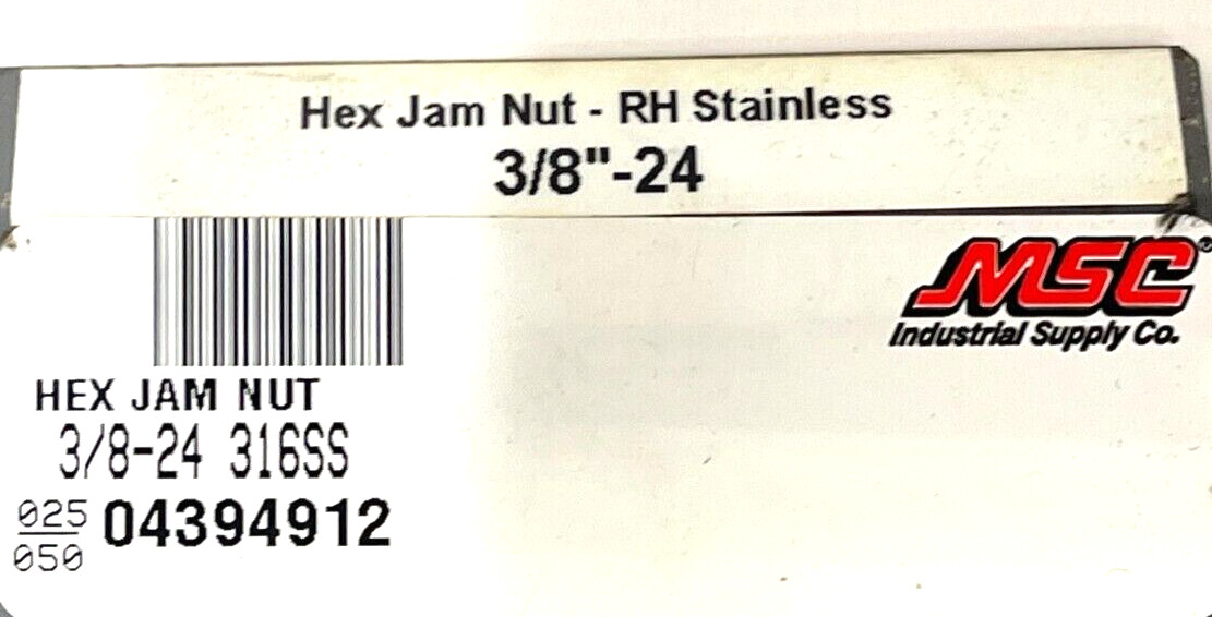 MSC 3/8-24 UNF ZINC PLATED STEEL RIGHT HAND HEX JAM NUT 04394912 *LOT OF 29 *