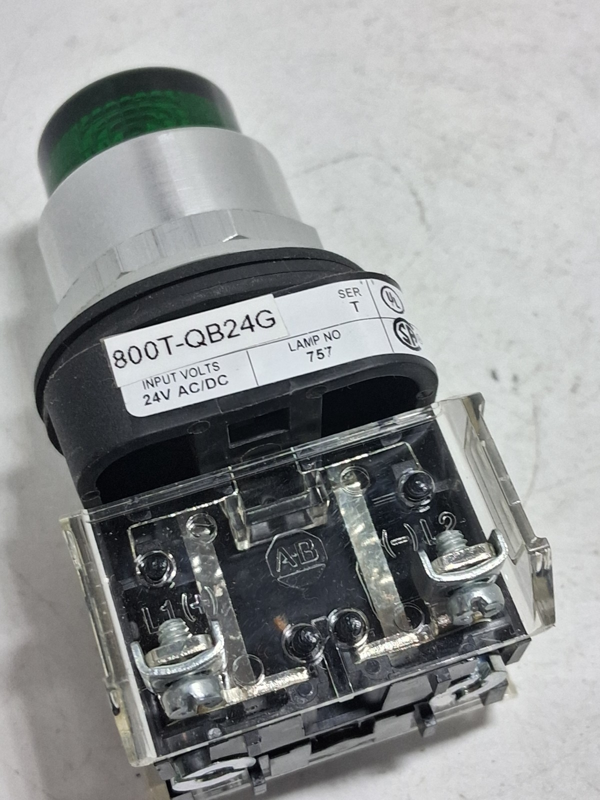 ALLEN BRADLEY 800T-QB24G PUSHBUTTON ILL 24VAC/DC GREEN 1NO/1NC SERIES T NNB