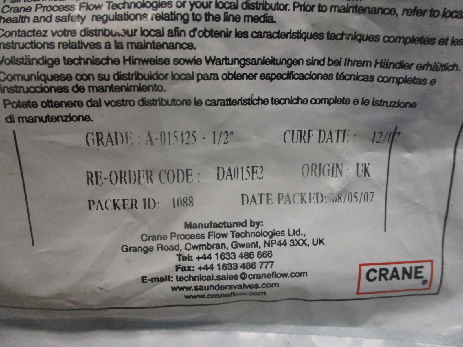 SAUNDERS DA015E2 DIAPHRAGM NSMP