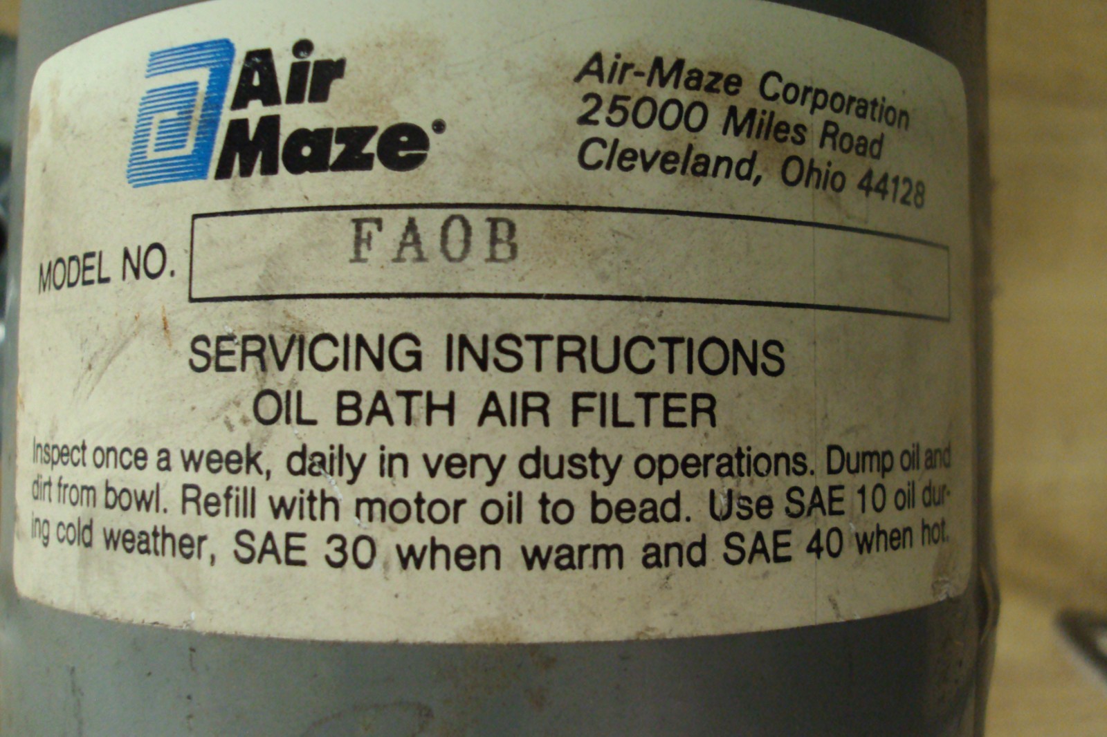 AIR-MAZE FAOB Oil Bath Filter 3/4″ NPT 3″ High 3″ Wide New Old Stock Bin 367