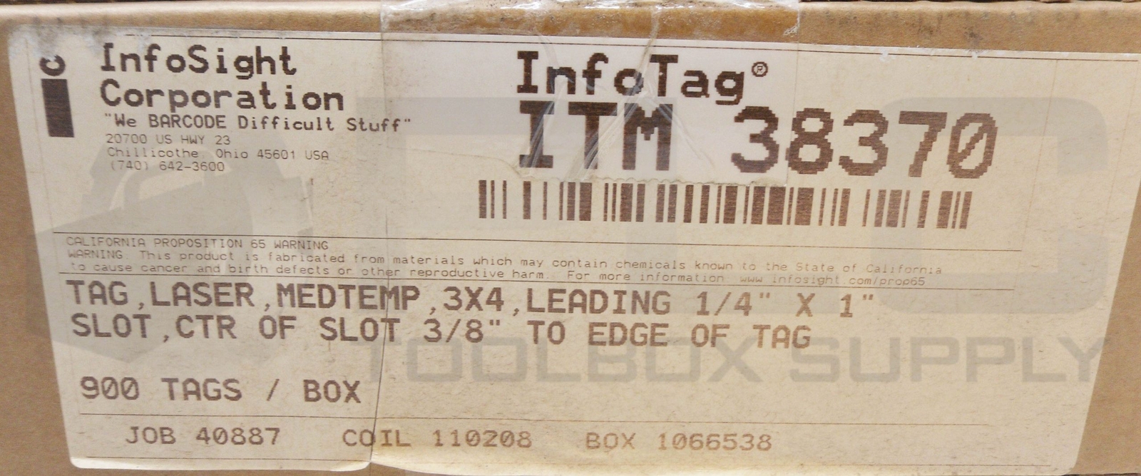 SEALED NEW BOX OF 900 INFOSIGHT ITM38370 LASER INFO TAG 3X4