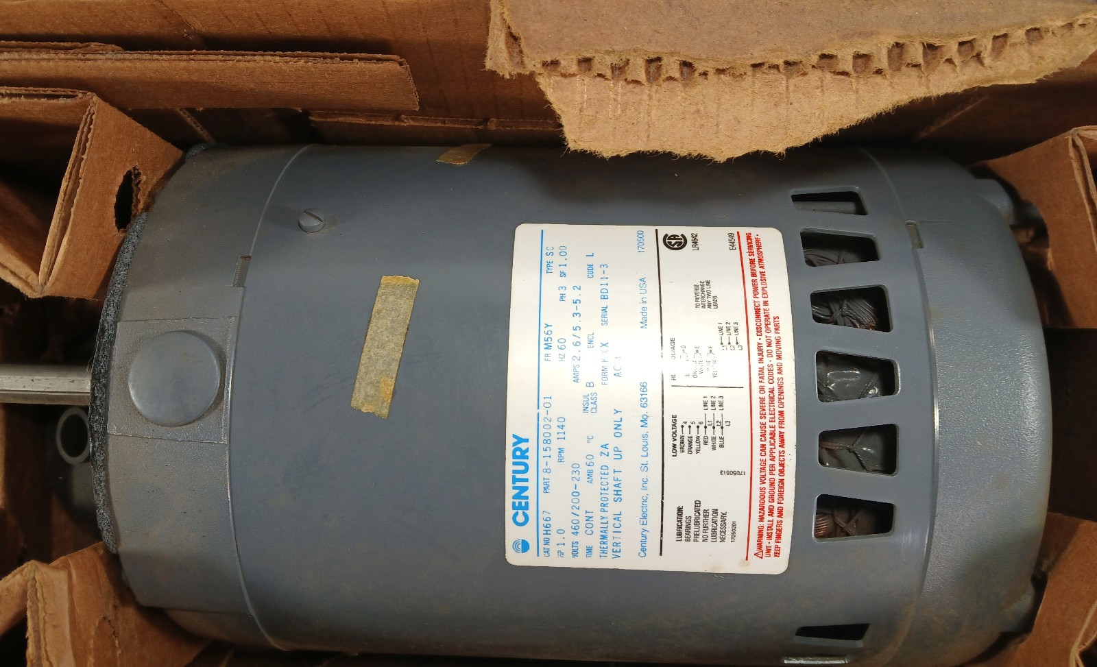 1 NEW CENTURY 8-158002-01 1140 RPM 1 HP M56Y FRAME BLOWER MOTOR NIB *MAKE OFFER*