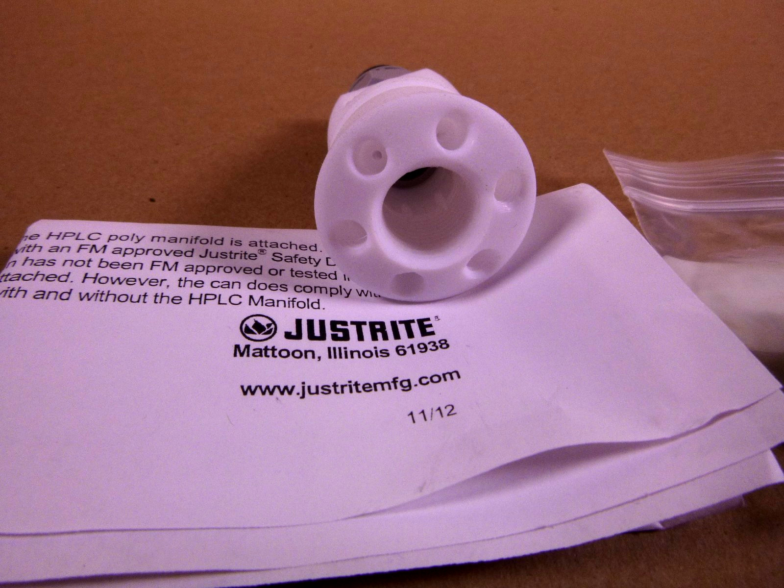 28178 Justrite HPLC POLY Manifold Kit For Justrite Safety Disposal Can 28178