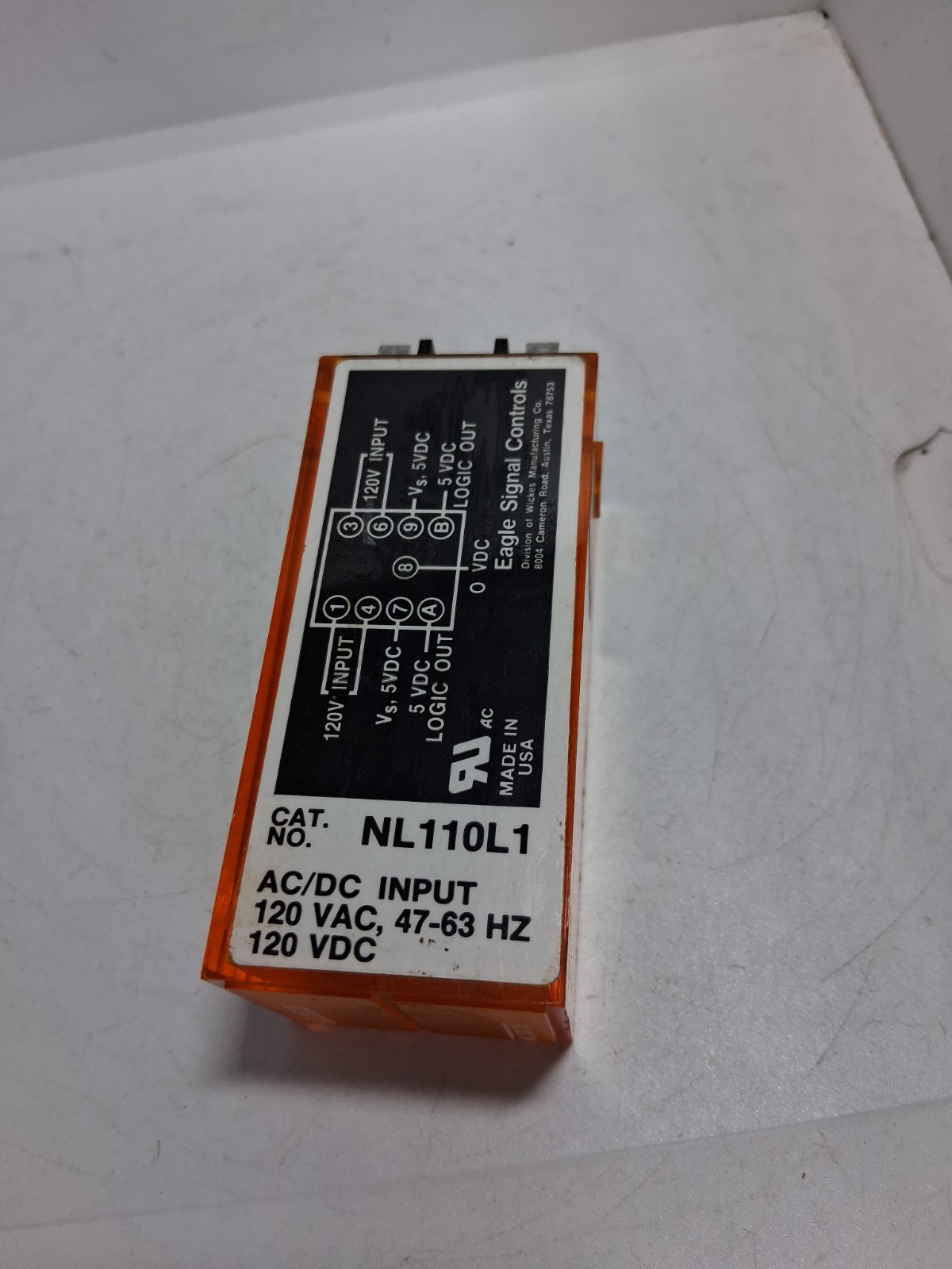 EAGLE SIGNAL NL110L1 PLC MODULE 120VAC/DC INPUT 5DC LOGIC OUT 47-63HZ 9 PIN