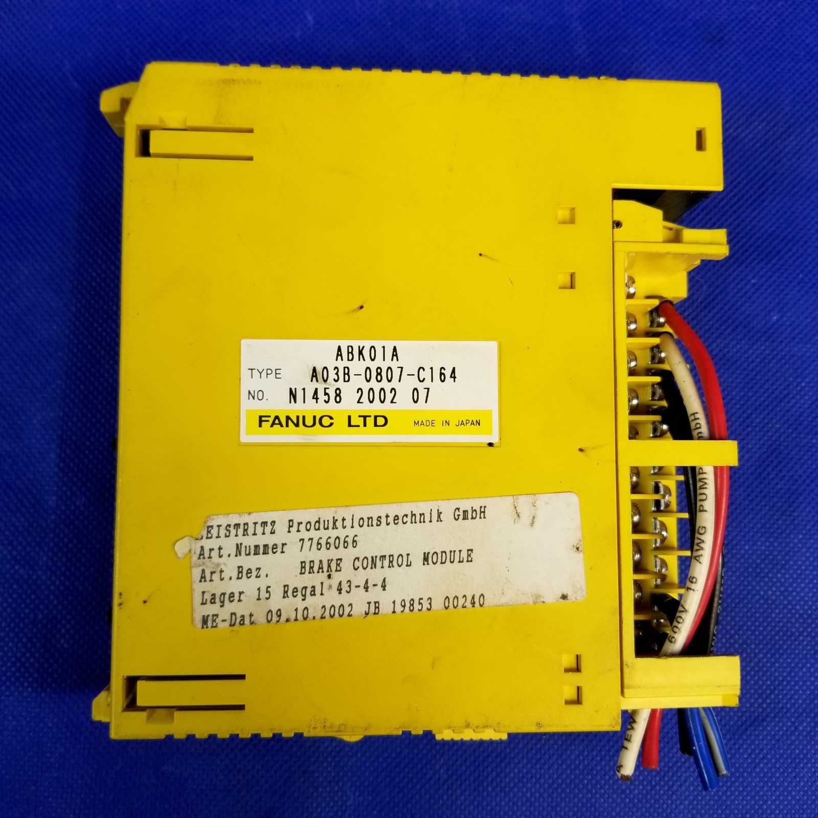 FANUC A03B-0807-C164 Brake Control Module ABK01A Industrial Automation Part