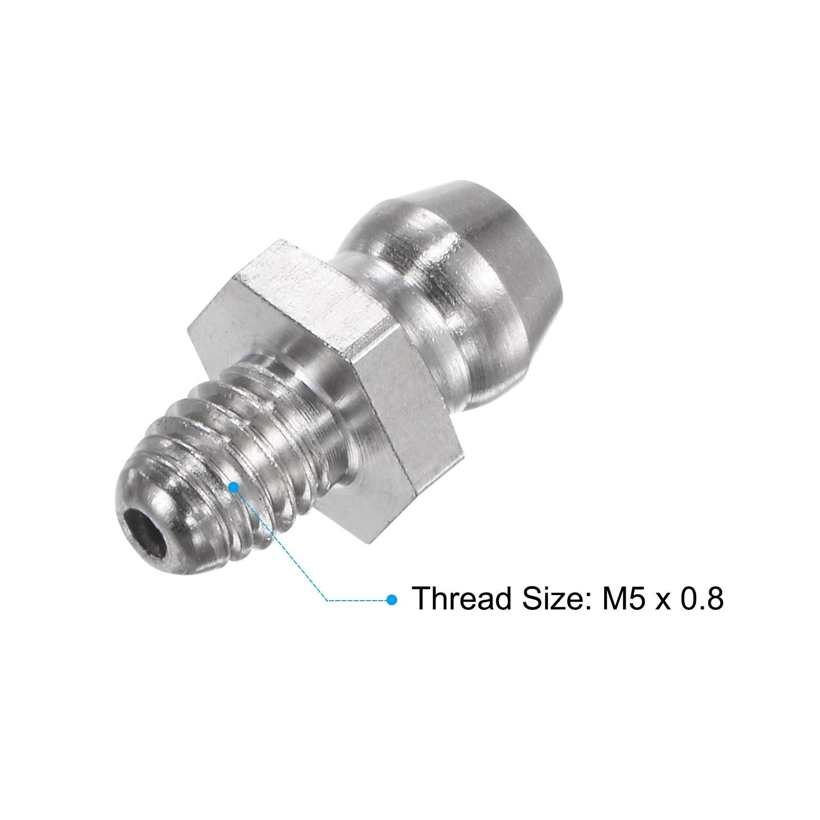 2Pcs Metric Stainless Steel Straight Hydraulic Grease Fitting M5 x 0.8mm Thread