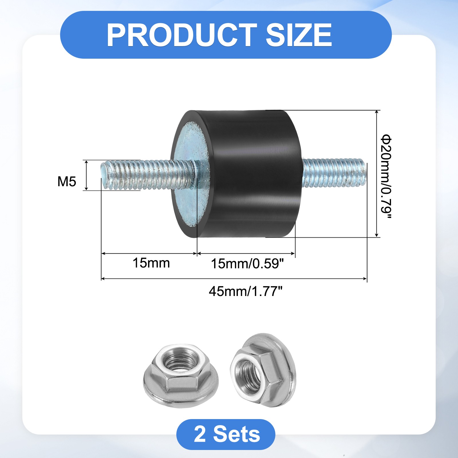 2Pcs M5 x 15mm Rubber Mounts 15 x 20mm Rubber Vibration Isolator with Nuts
