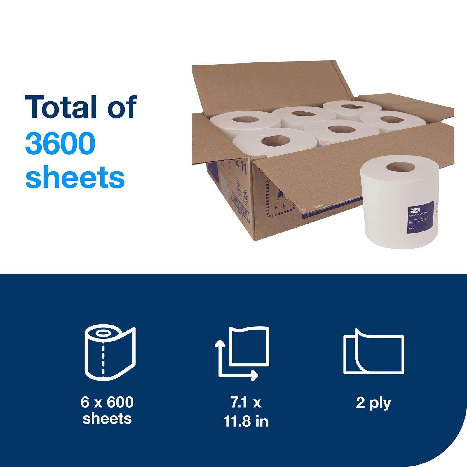 Tork Soft Centerfeed Hand Towel White M2, 100% Recycled, 6 x 600 Towels, 121211