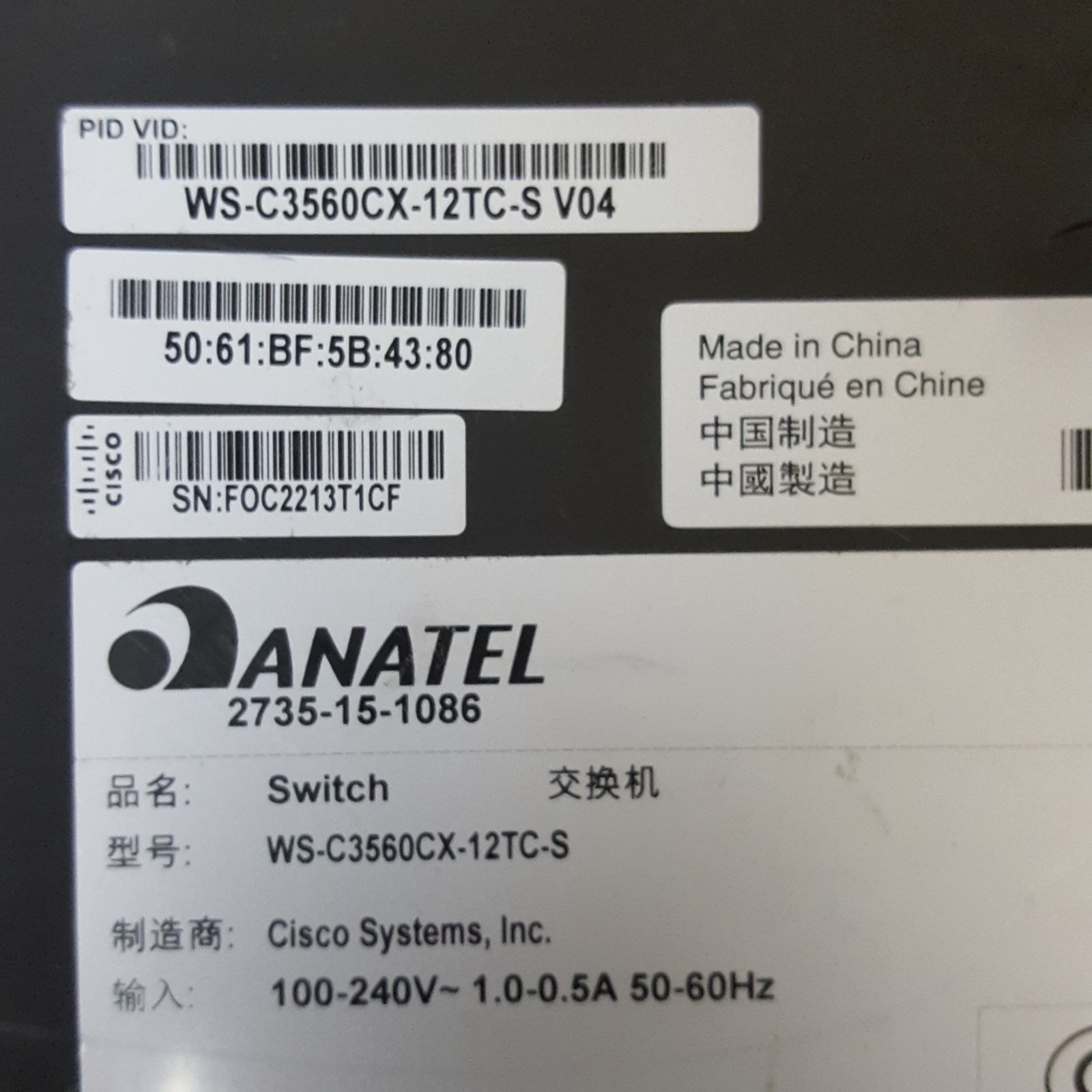 Lot of 4- Cisco Catalyst WS-C3560CX-12TC-S V04 (No Power Crds) Powers On – USED