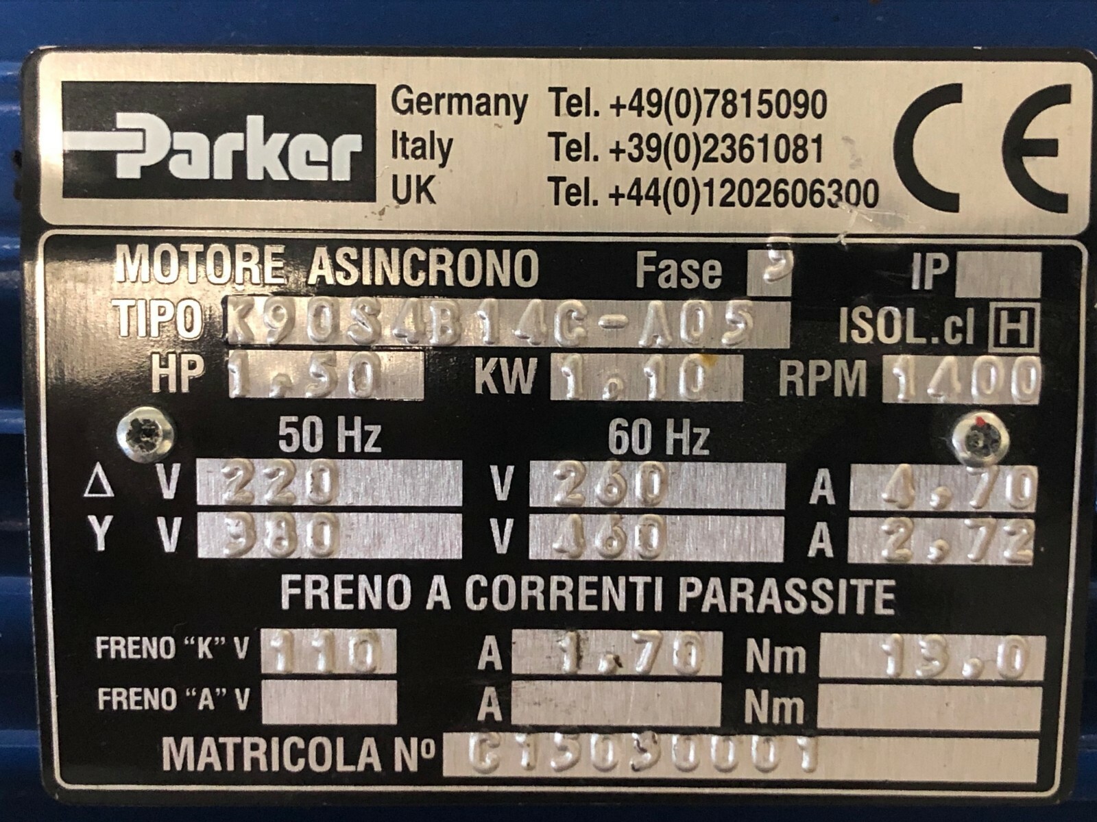 NEW OLD STOCK! PARKER 1.5HP SYNCHRONOUS MOTOR WINDING ASSY. K90S4B14C-A05