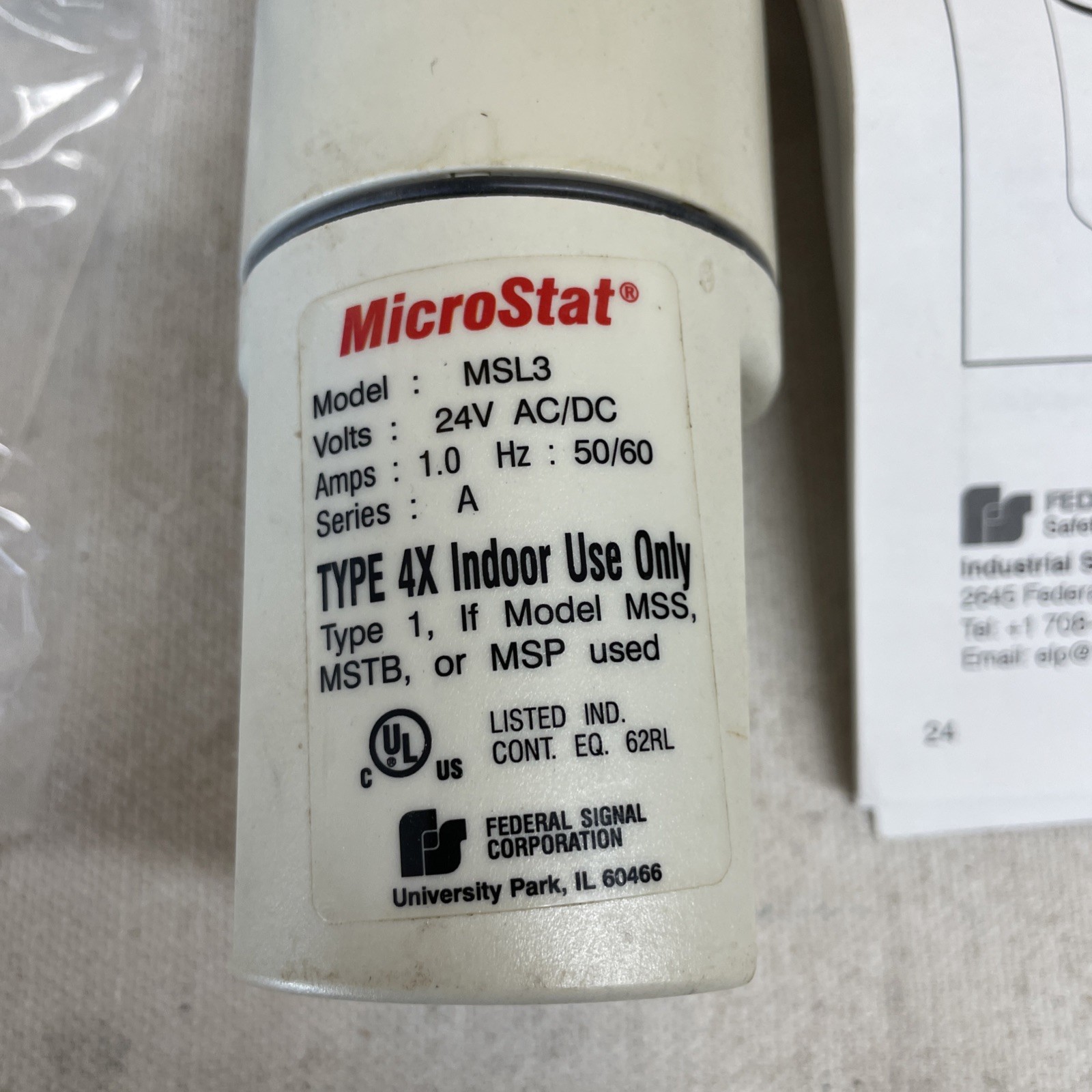 Federal /MicroStat MSL3 Status Indicator Light, 120VAC – Type 4X Indoor Use Only