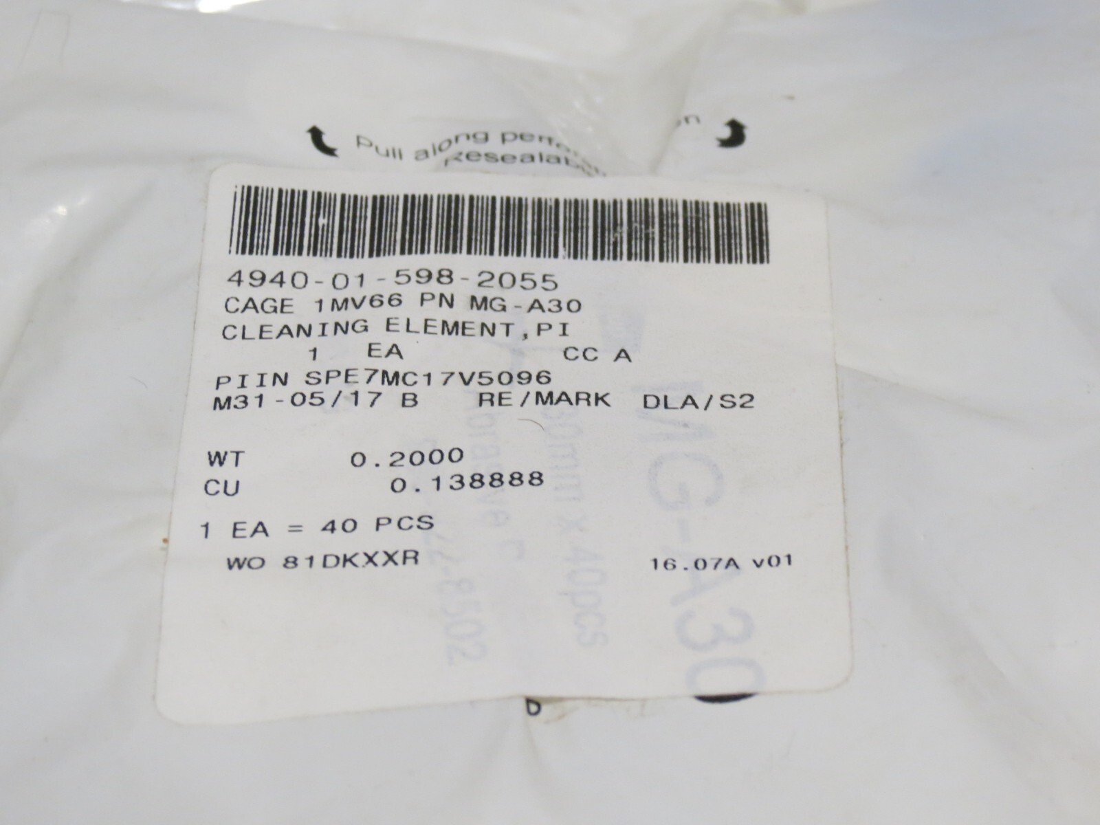 FLUID PRESSURE PIPELINE CLEANING ELEMENT MG-A30 4940-01-598-2055 LOT OF 40 PCS