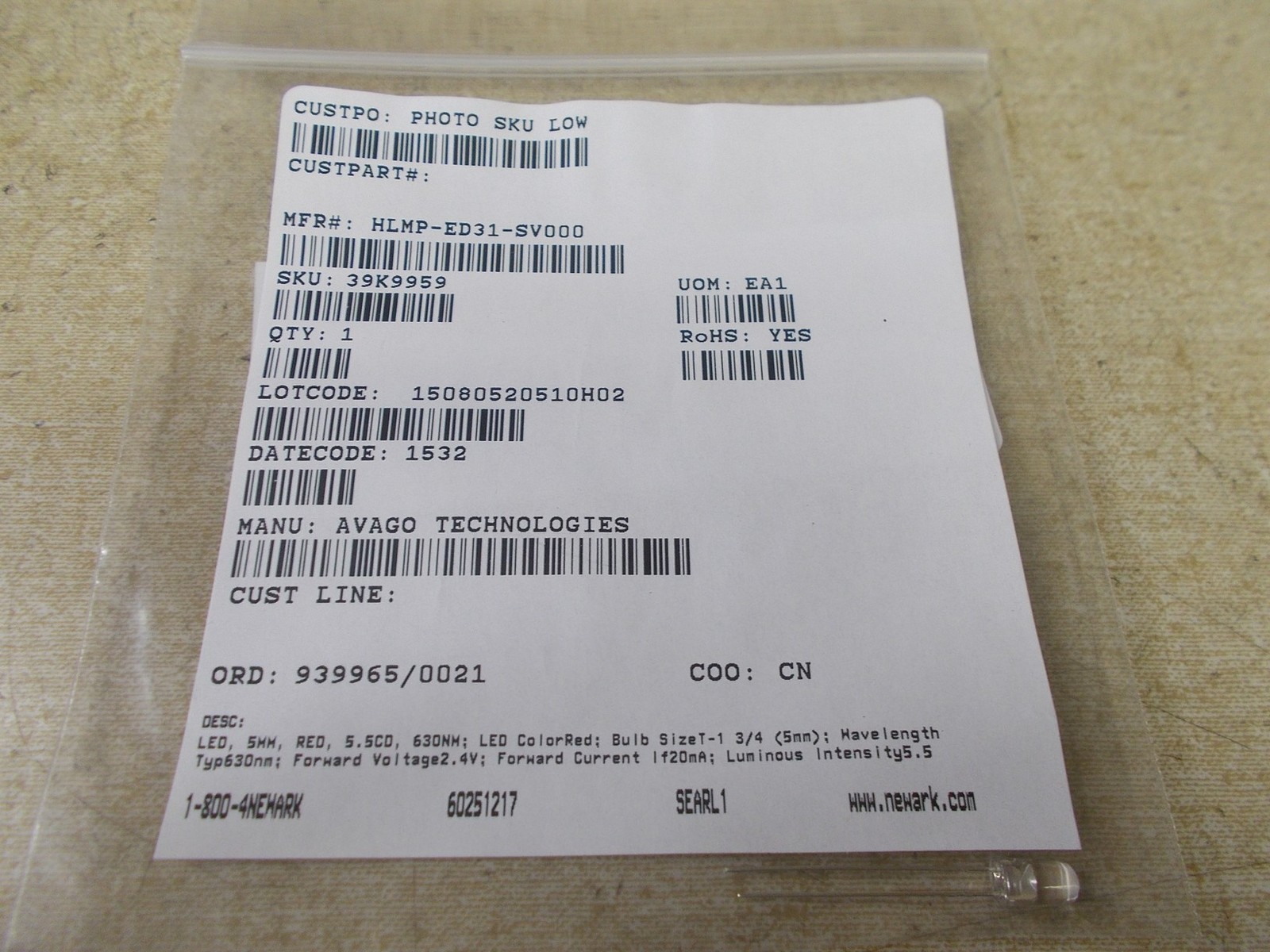 NEW Avago Tech LED Red HLMP-ED31-SV000 *FREE SHIPPING*