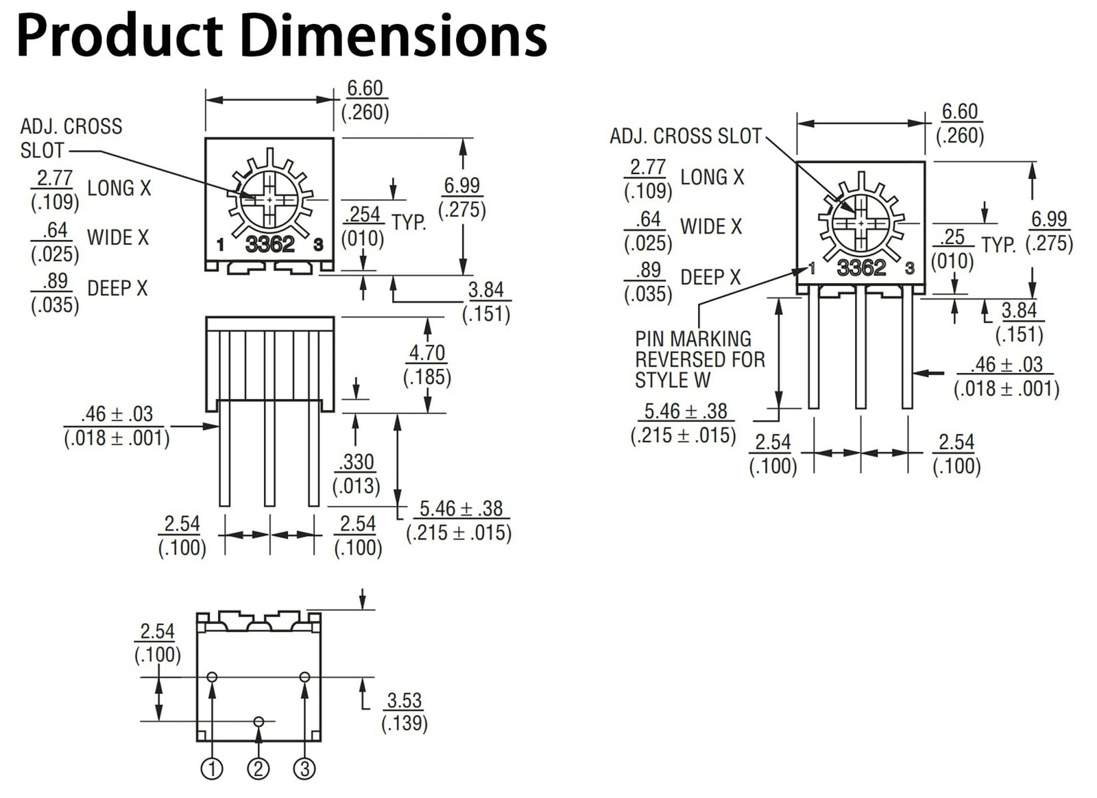 50PCS 3362P Single Turn Trimmer Potentiometer Assortment Kit 100 500 1K 2K 5K…