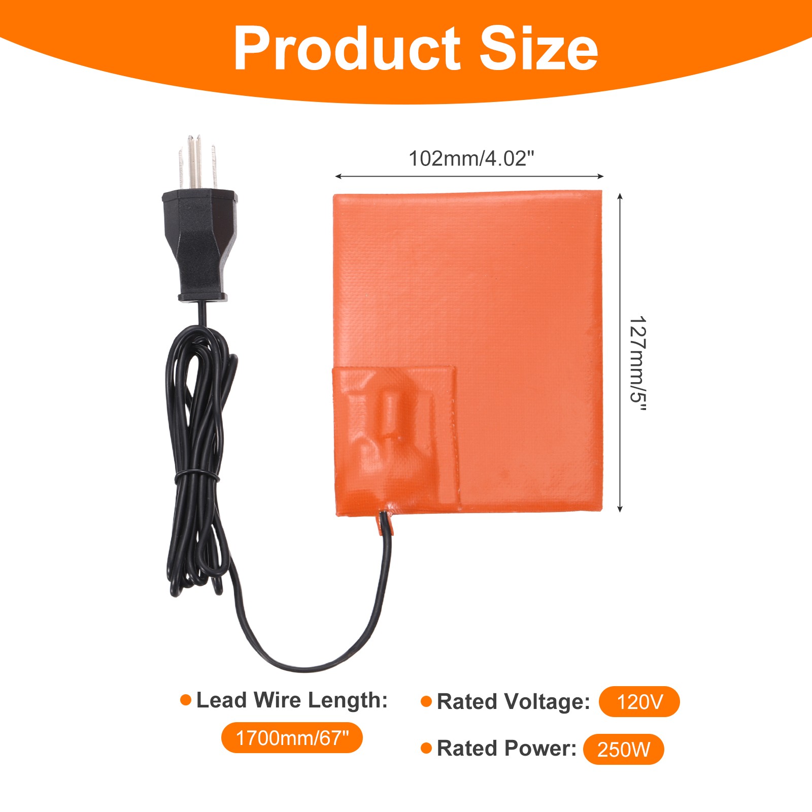Heater Mat Silicone Heating Pads 120V 250W Heating Pad 127mm x 102mm