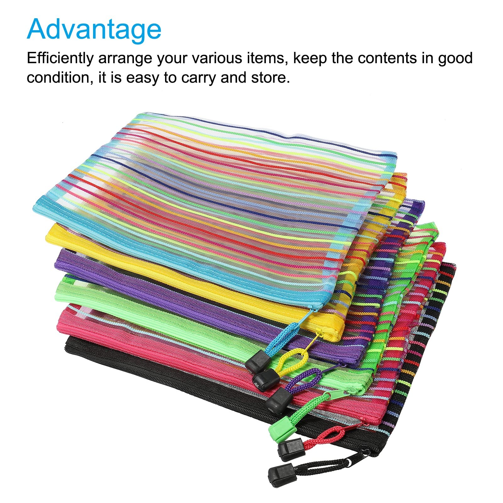 MECCANIXITY Mesh Zipper Pouch, A5 Nylon Cosmetic Bags Large, Multicolor