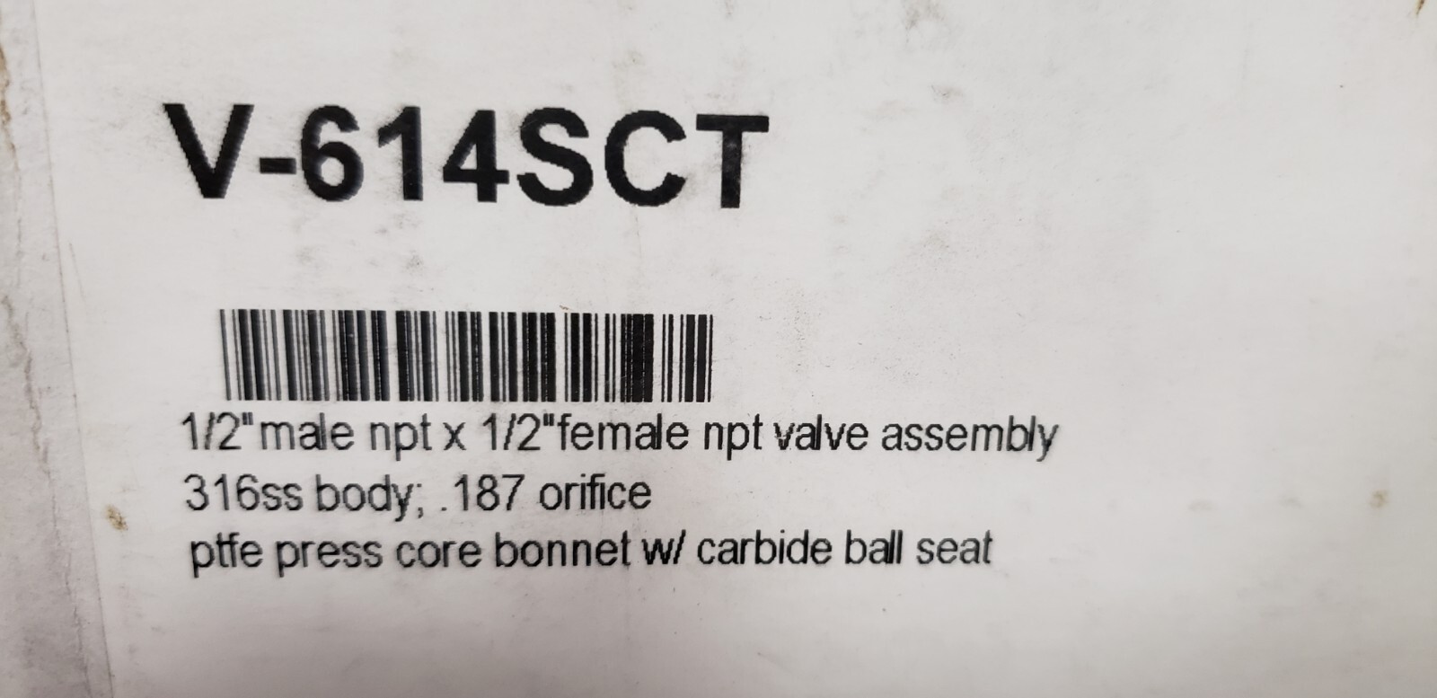 PARKER V-614SCT VALVE ASSEMBLY, 1/2″ MNPT x 1/2″ FNPT, 316SS, 10000 PSI, NIB
