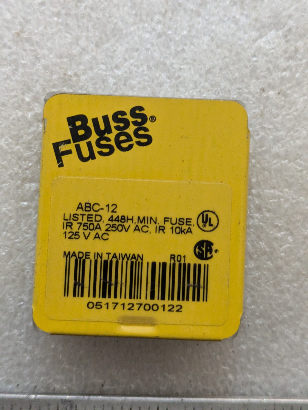 BUSS FUSES ABC-12 125-250V AC 10KA 750A 1BX44 ‘PACK OF 5’