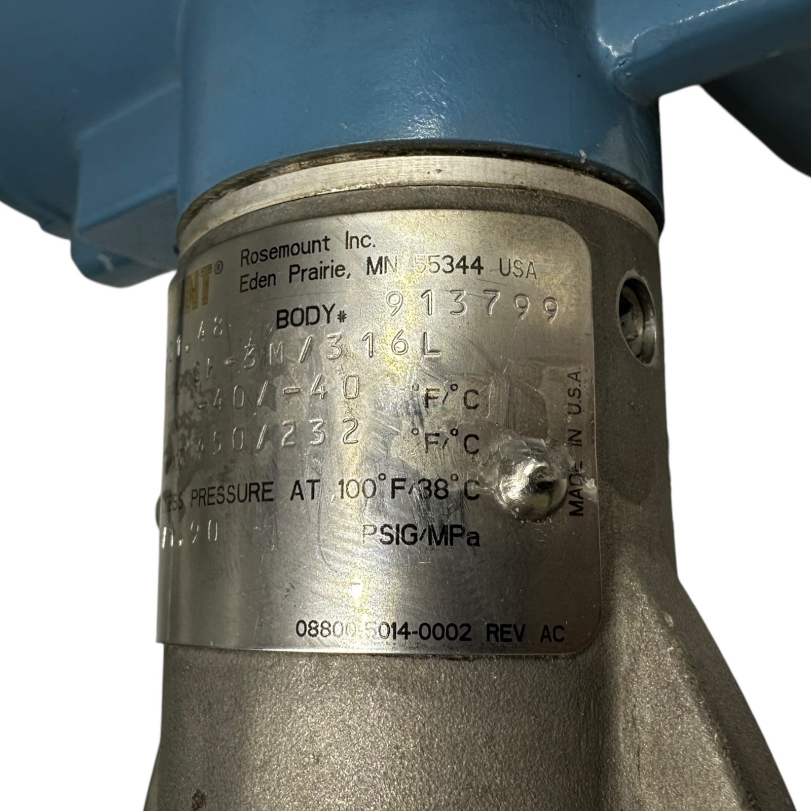 Rosemount 8800DF010SA1N1D1E1Q8PDYG Vortex Flow Meter Flange