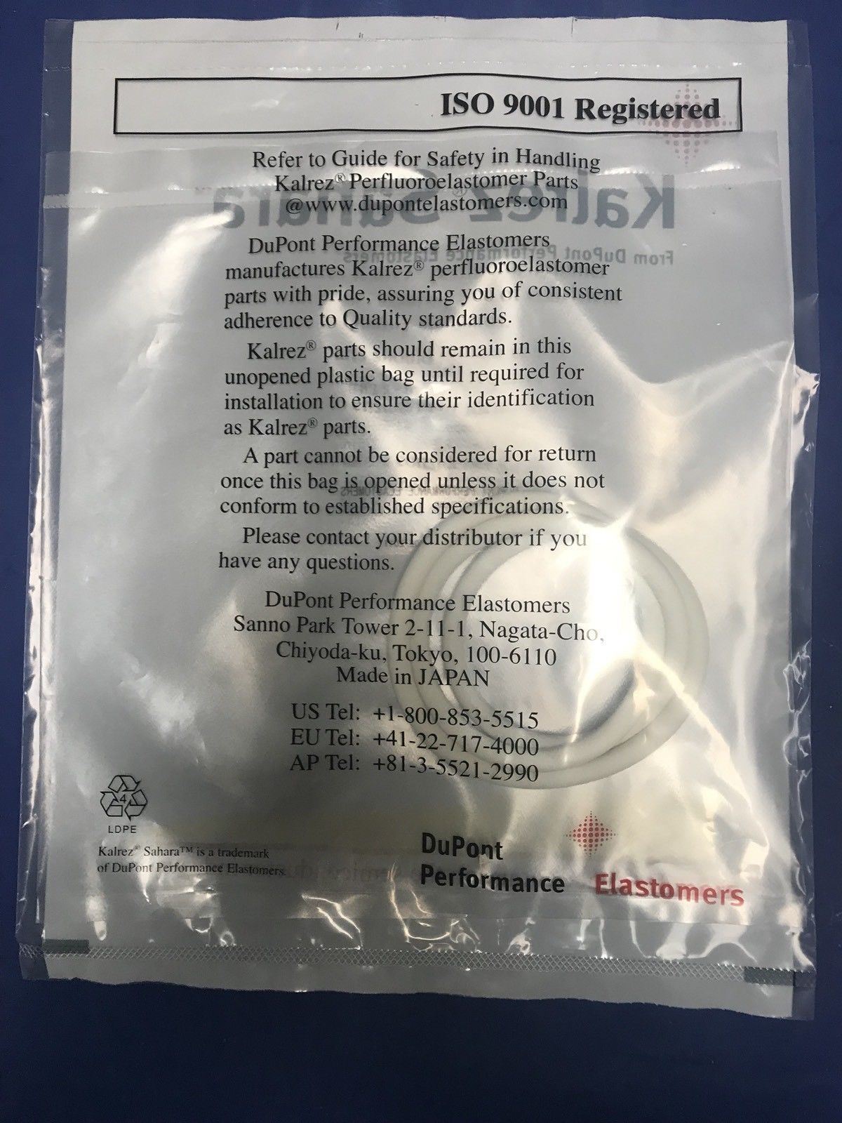 Kalrez Sahara O-Ring, AS-568A K# 447, Compound 8475UP, 9″ x 0.275″, New