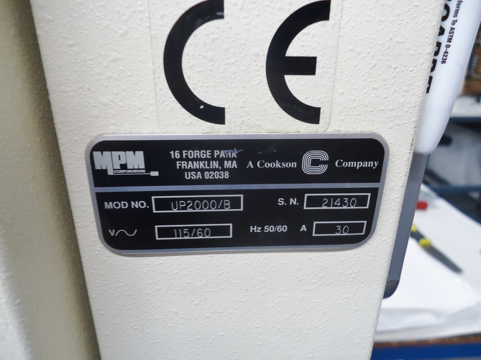 MPM Corp. Cookson Comp. Ultraprint 2000 Series HIe. Model#UP 2000/B, S/N 21430