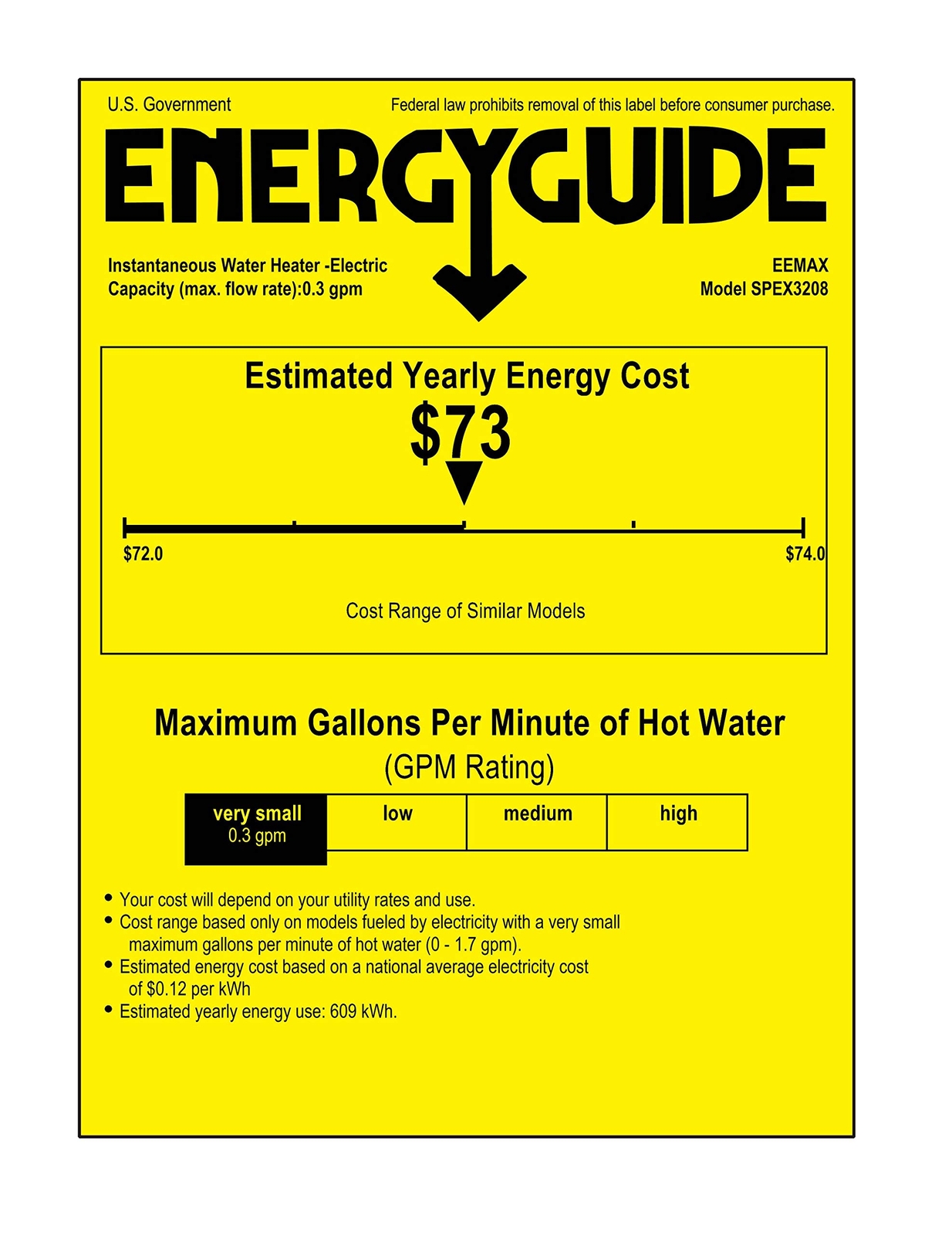 Eemax SPEX3208 FlowCo Tankless Electric Water Heater White