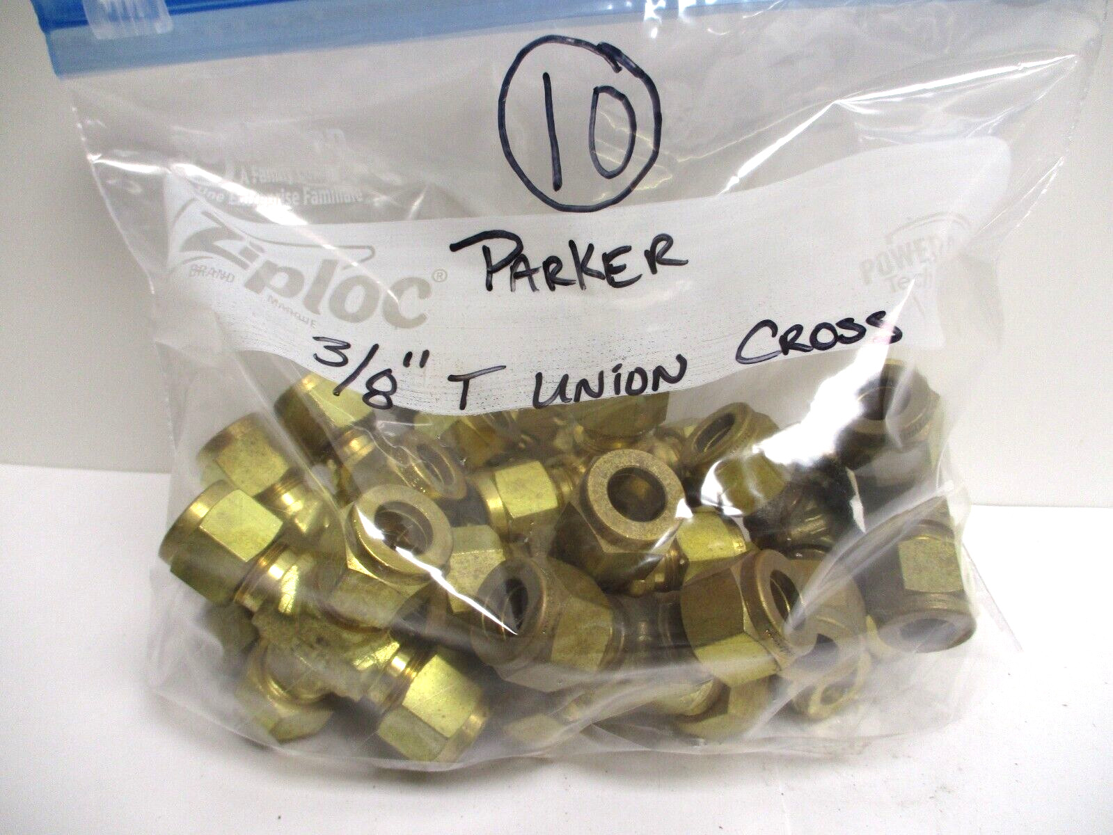PARKER , BRASS , 3/8″ TUBE UNION CROSS FITTING , LOT OF 10 , SURPLUS