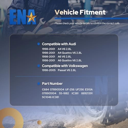 ENA Set of 1 Ignition Coil Pack 2.8L Compatible with Audi Volkswagen VW Passat