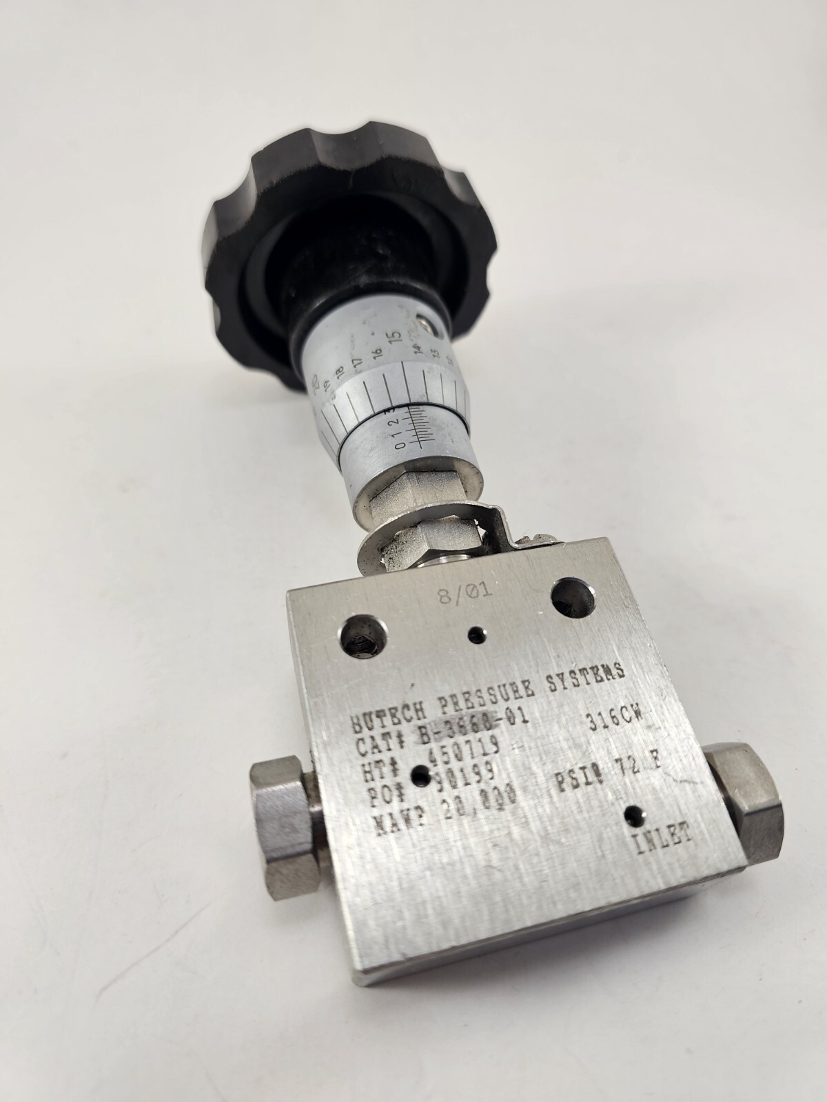 BUTECH PRESSURE NEEDLE VALVE CAT# B-3668-01 20,000 PSI / 316CW .