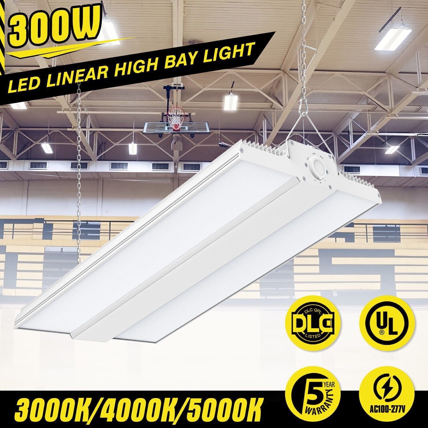 300W Linear LED High Bay Light Commercial Warehouse Factory Ceiling Hanging Lamp