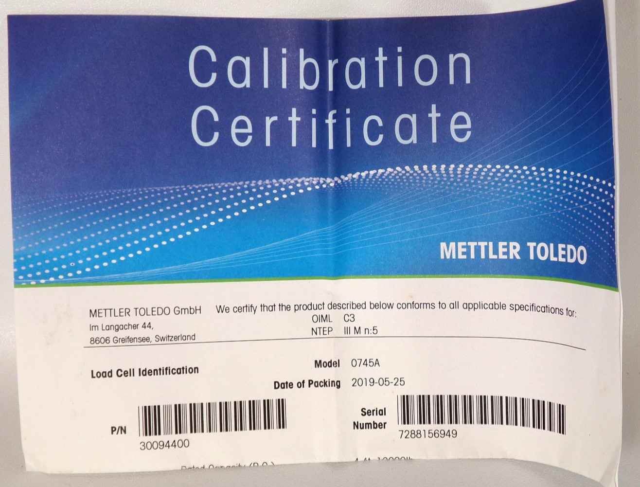 Mettler Toledo 0745A SWB505 SS 4.4T/10K Scale, 61043220 , Weight Module,