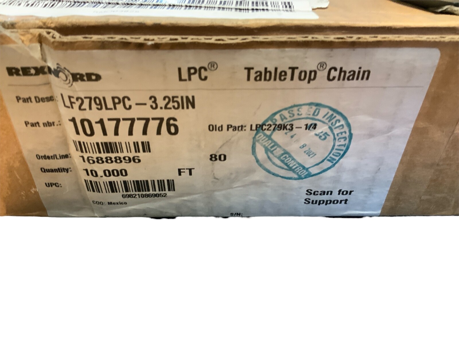 REXNORD LF279LPC-3.25IN Series Side-flexing Solid Top Material: LF, Width: 3.5in