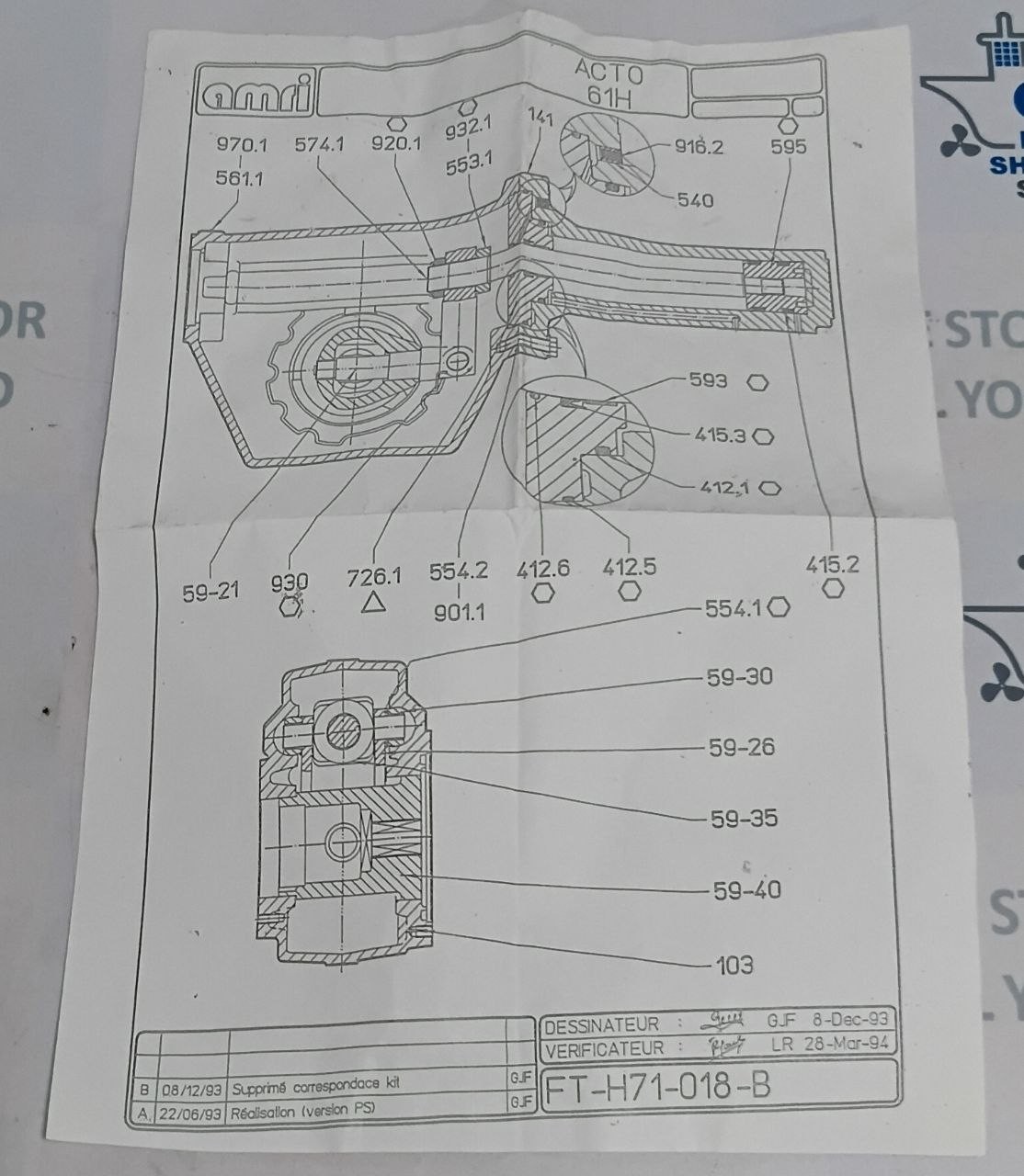 KSB/Amri ACTO 61H Seal Repair Kit / Sealing Kit FT-H71-018-B