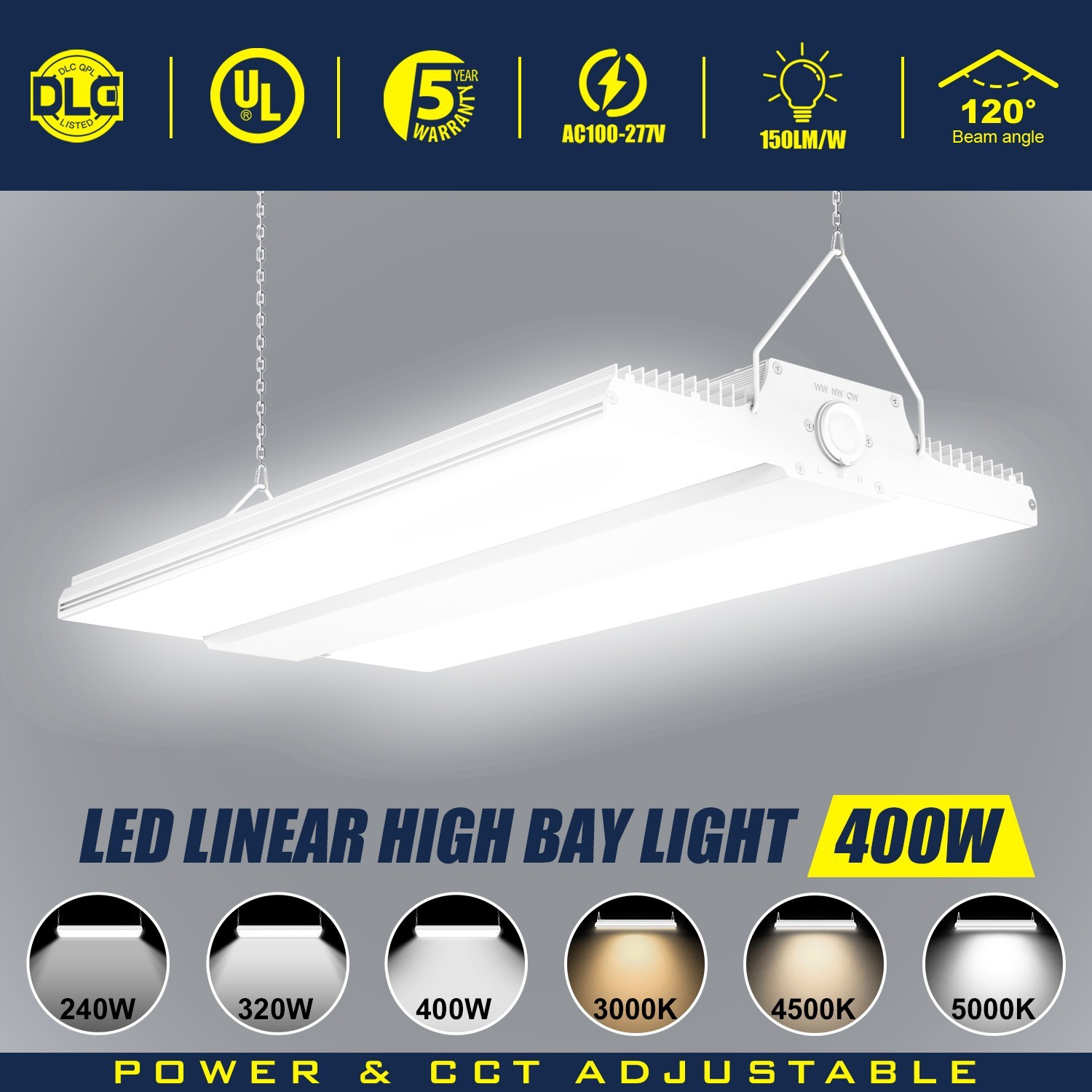 400Watt LED Linear High Bay Light Warehouse Shop Lighting Adjustable 4500K~5700K