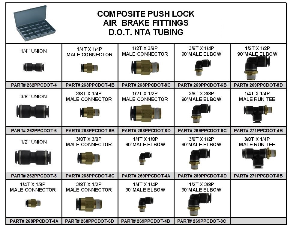 Composite Body Push-in Air Brake Fitting 35 PC Assortment Refill*