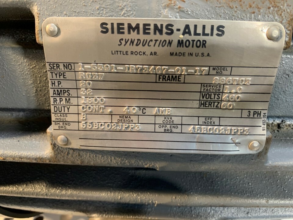 Siemens Allis 20 HP 1800 RPM Motor
