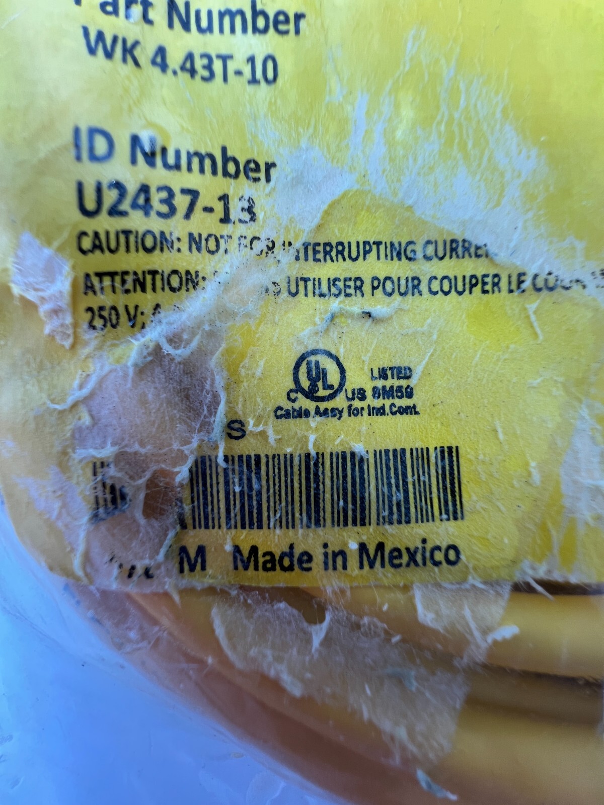 Turck 4-Wire M12, 90 degrees Female Single-end Cordset 10m U2437-13 WK4.43T-10