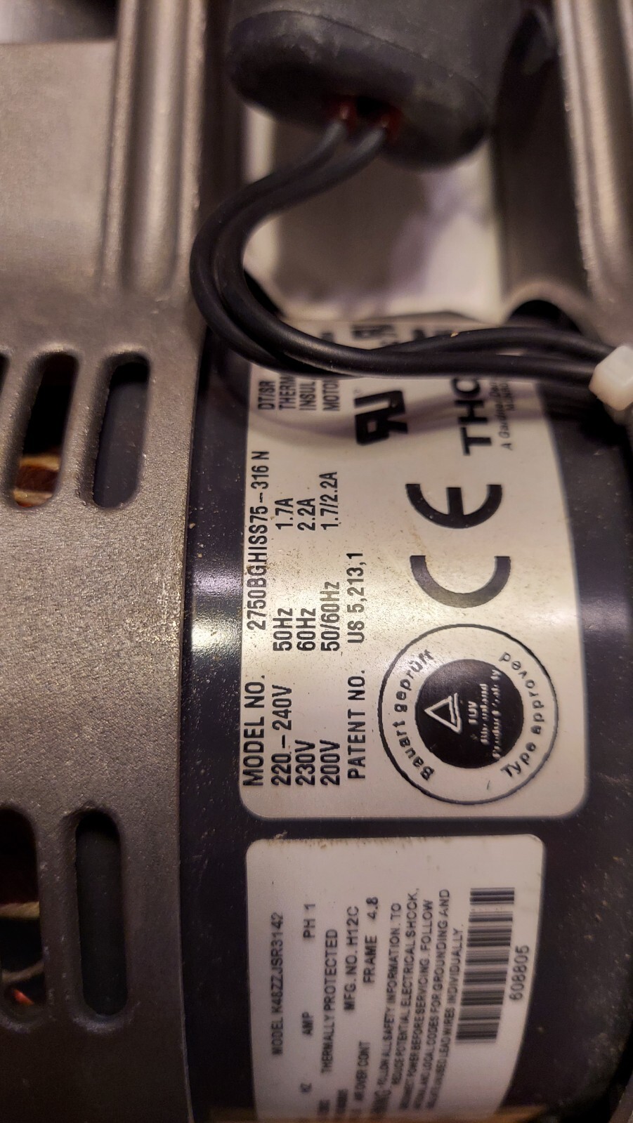 Rebuilt Thomas 2750BGHI75 Vacuum Pump 230VAC 2.2 AMP