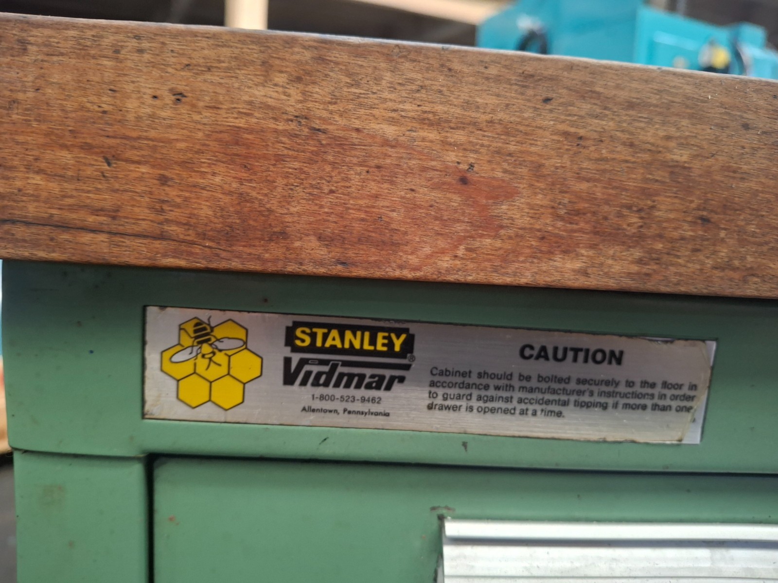 Vidmar Heavy Green 4 Pull Drawer Tool Storage Cabinet With Maple Wood Top
